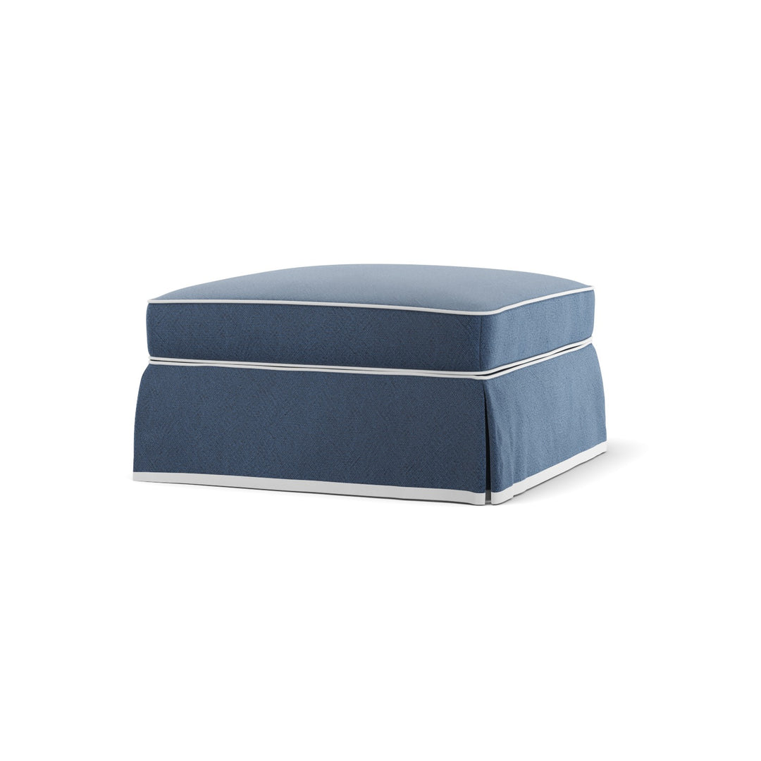 Noosa Hamptons Ottoman Navy W/White Piping