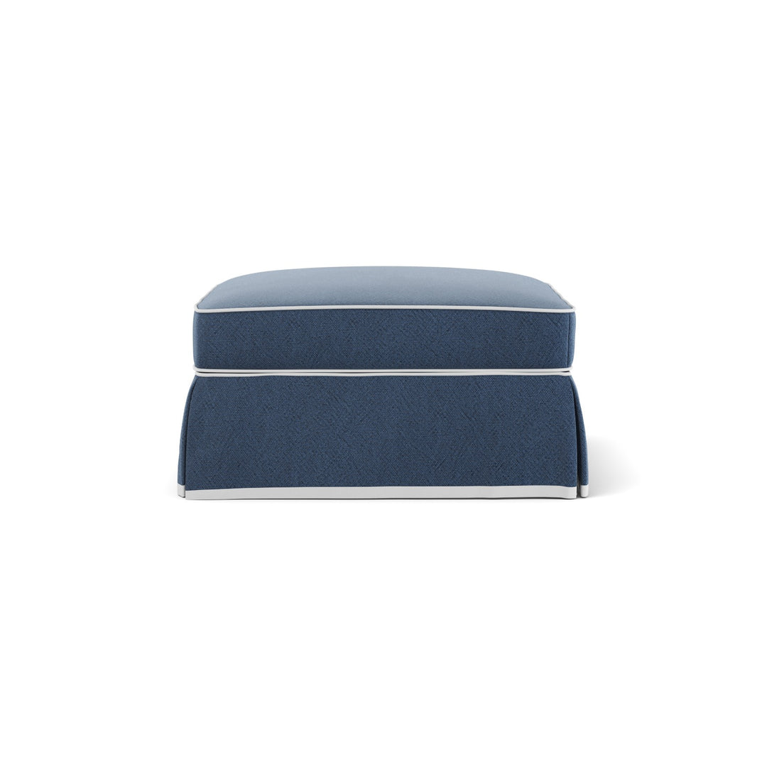 Noosa Hamptons Ottoman Navy W/White Piping