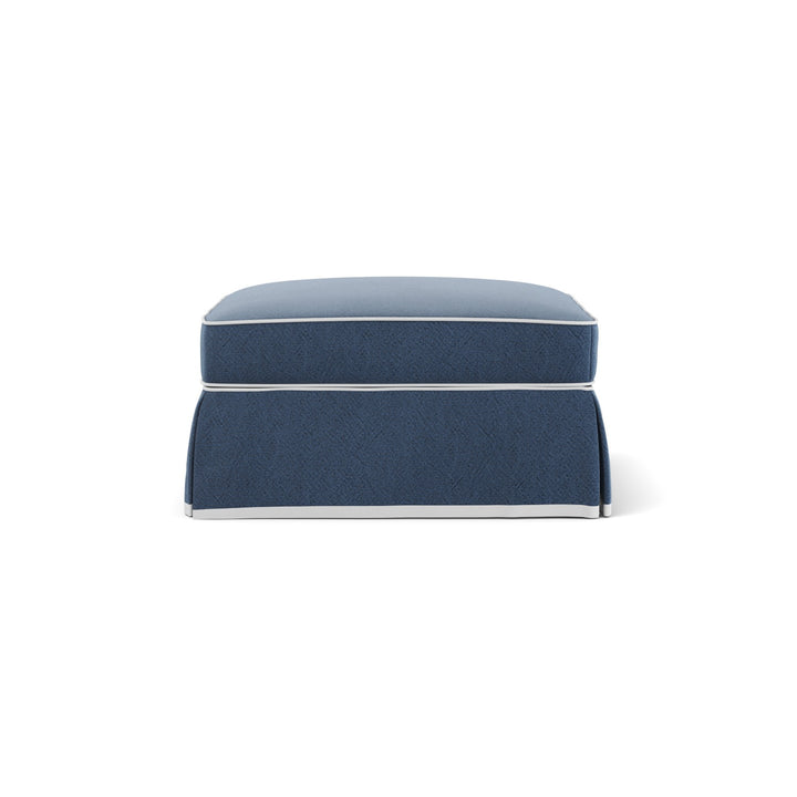 Noosa Hamptons Ottoman Navy W/White Piping