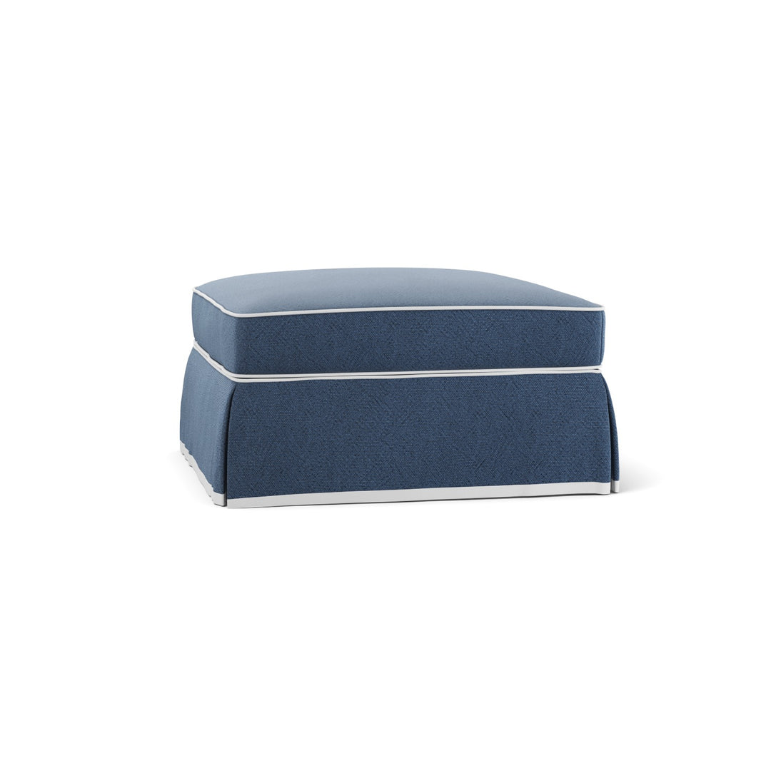 Noosa Hamptons Ottoman Navy W/White Piping