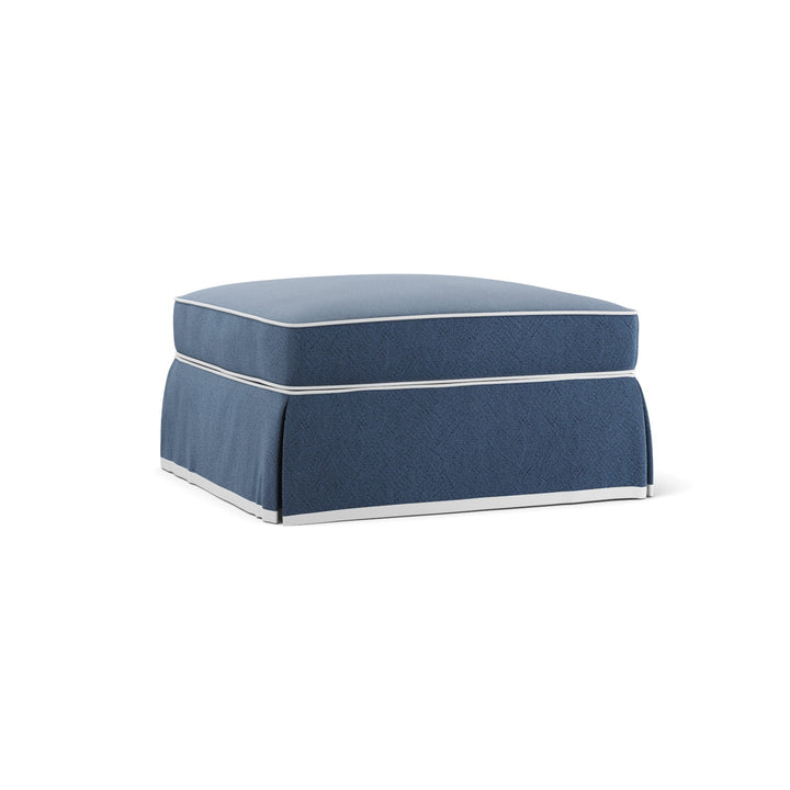 Noosa Hamptons Ottoman Navy W/White Piping