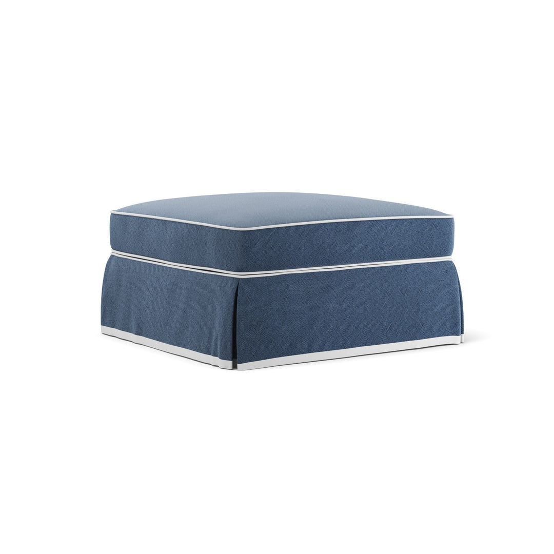 Noosa Hamptons Ottoman Navy W/White Piping