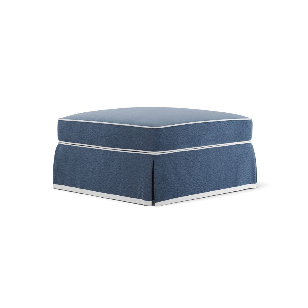 Noosa Hamptons Ottoman Navy W/White Piping