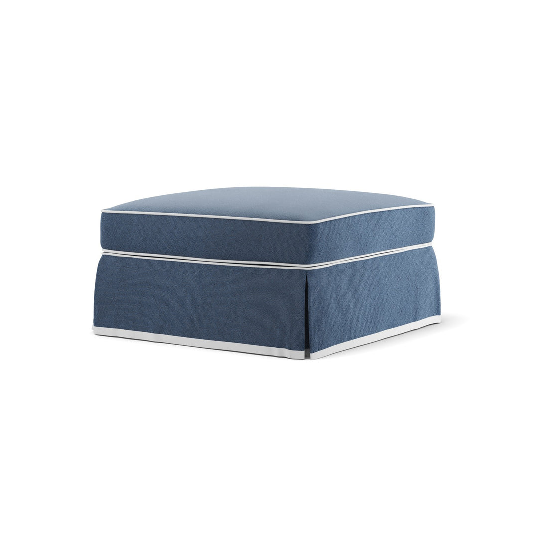 Noosa Hamptons Ottoman Navy W/White Piping