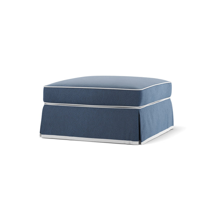 Noosa Hamptons Ottoman Navy W/White Piping