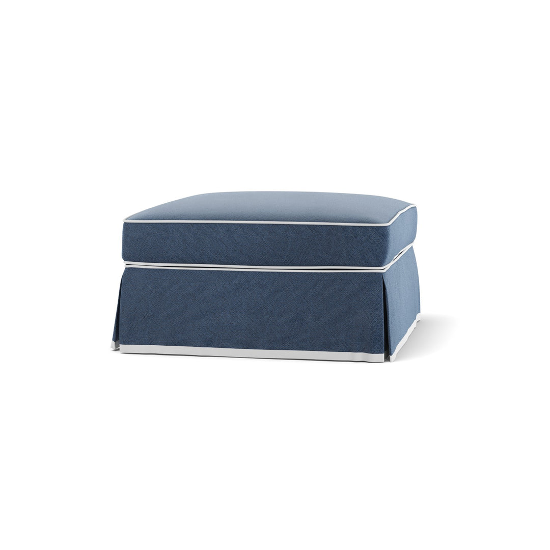 Noosa Hamptons Ottoman Navy W/White Piping