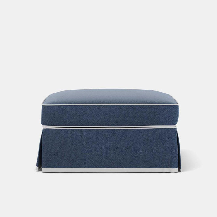 Noosa Hamptons Ottoman Navy W/White Piping