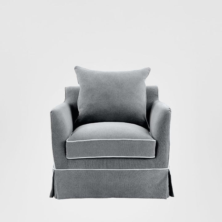 Noosa Hamptons Armchair Grey W/White Piping