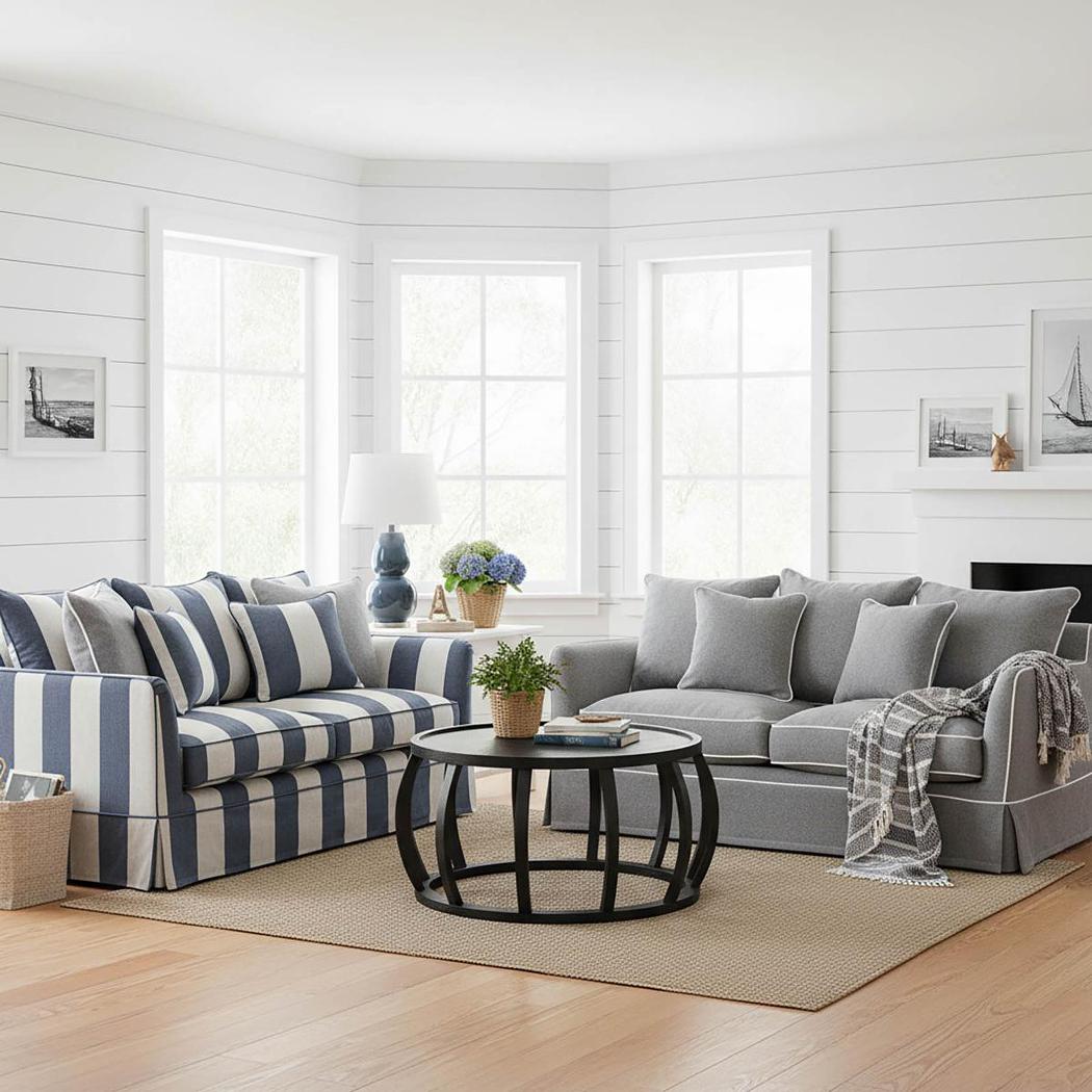 Noosa Hamptons 2 Seat Sofa Denim/Cream