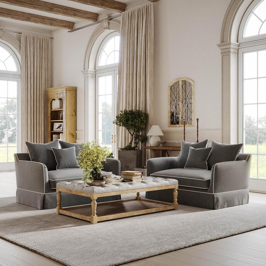 Noosa Hamptons 1.5 Seat Sofa Bed Grey W/White Piping