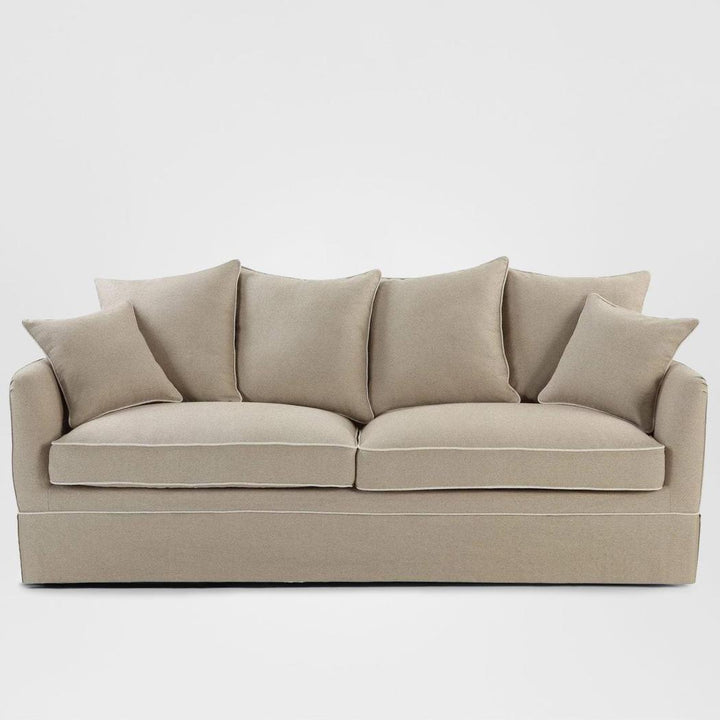 Noosa Hamptons 3 Seat Sofa Natural W/White Piping
