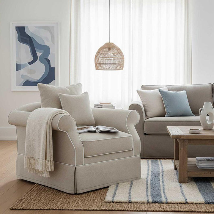 Avalon Hamptons Armchair Natural W/White Piping