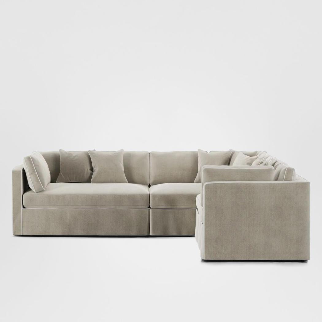 Marbella Modular Sofa Natural with White Piping - Right Facing