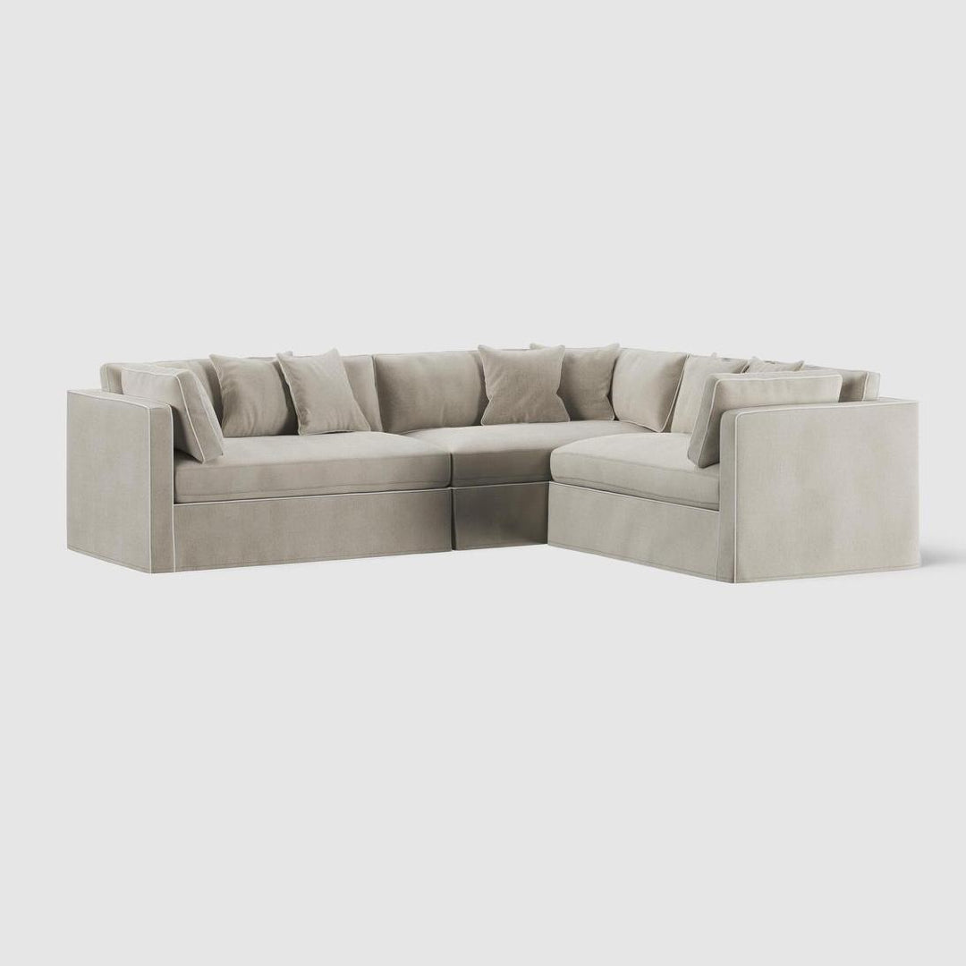 Marbella Modular Sofa Natural with White Piping - Right Facing