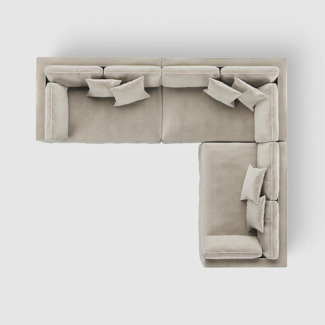 Marbella Modular Sofa Natural with White Piping - Right Facing