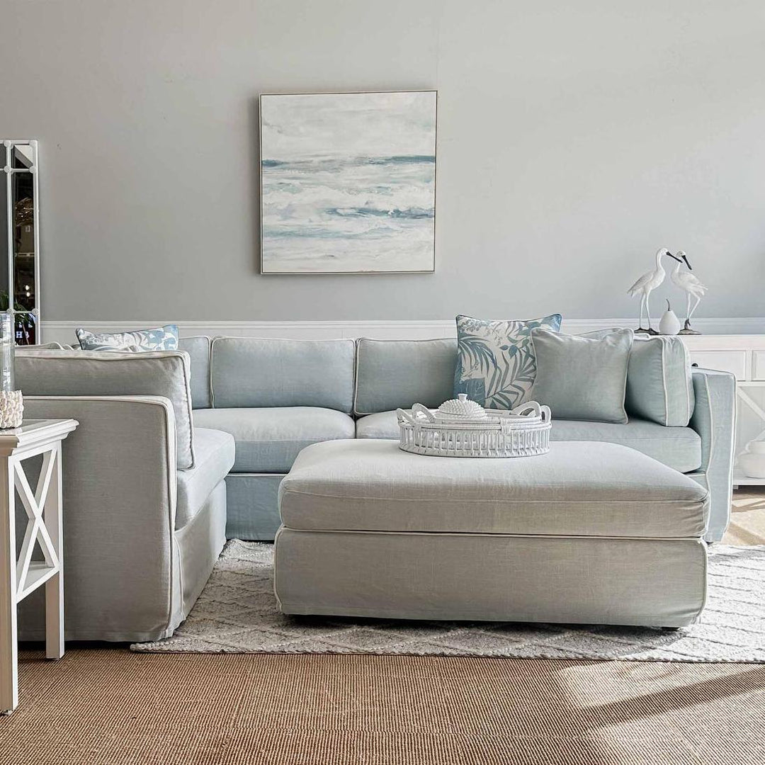 Marbella Modular Sofa Beach W/White Piping - Left Facing