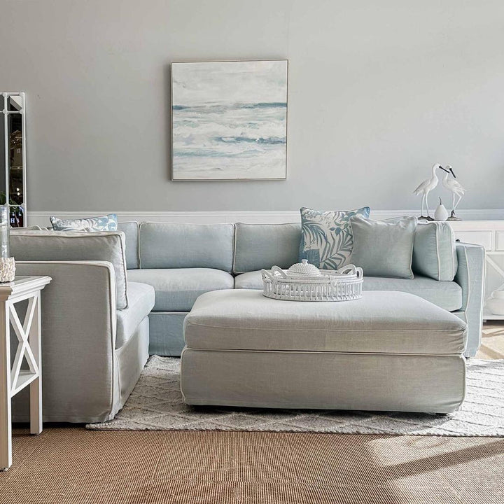 Marbella Modular Sofa Beach W/White Piping - Left Facing