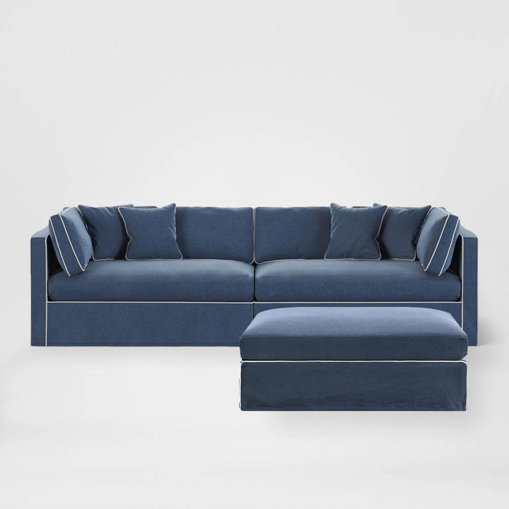 Marbella Modular 4 Seater Sofa Reversible Ottoman Chaise Navy W/White Piping