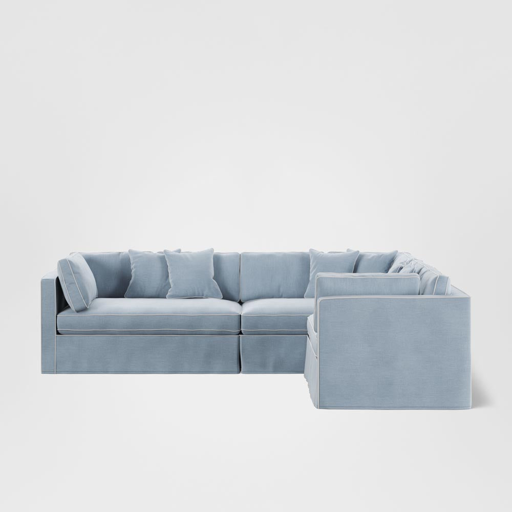 Marbella Modular 4 Seater Sofa Reversible Ottoman Chaise Beach W/White Piping