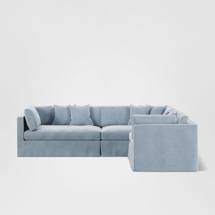 Marbella Modular 4 Seater Sofa Reversible Ottoman Chaise Beach W/White Piping