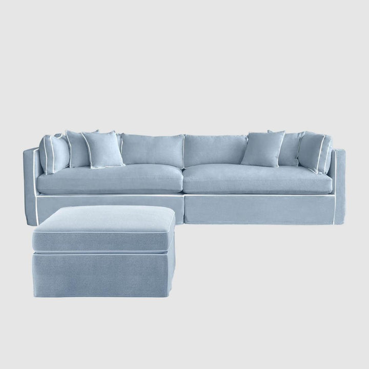 Marbella Modular 4 Seater Sofa Reversible Ottoman Chaise Beach W/White Piping