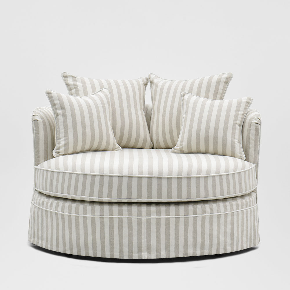 Noosa Hamptons Snuggle Chair Natural Stripe with White piping