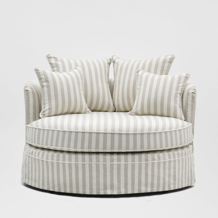 Noosa Hamptons Snuggle Chair Natural Stripe with White piping
