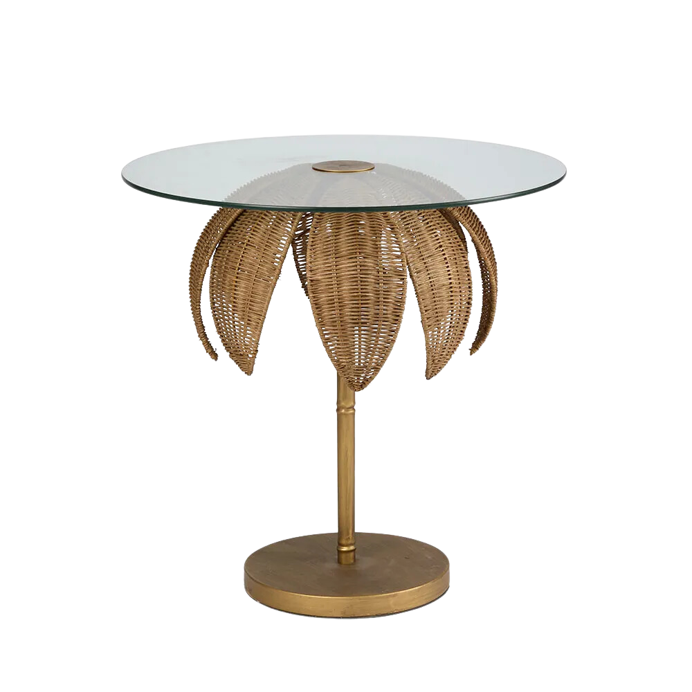 Bali Brass & Rattan Side Table