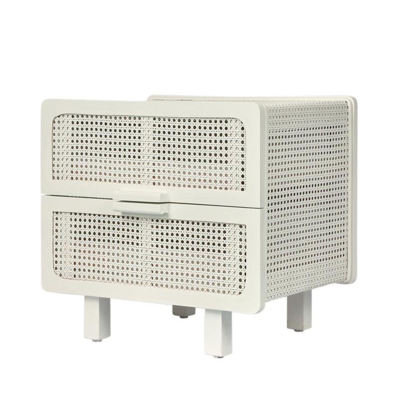 Hayme Bedside Table Chalk with Rattan