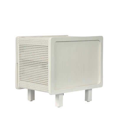 Hayme Bedside Table Chalk with Rattan
