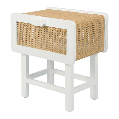 Zoe Bedside Table Chalk with Natural Rattan