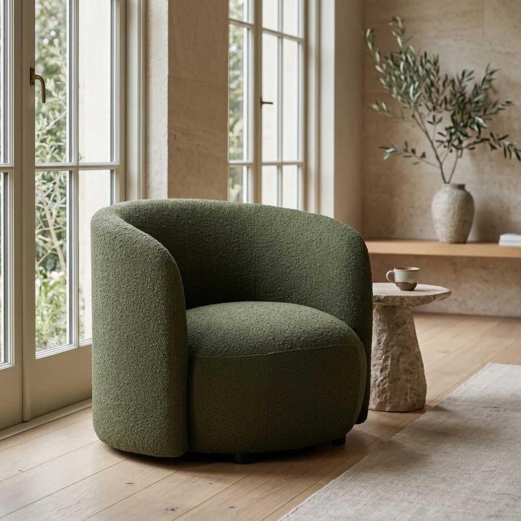Plume ArmChair Olive Boucle