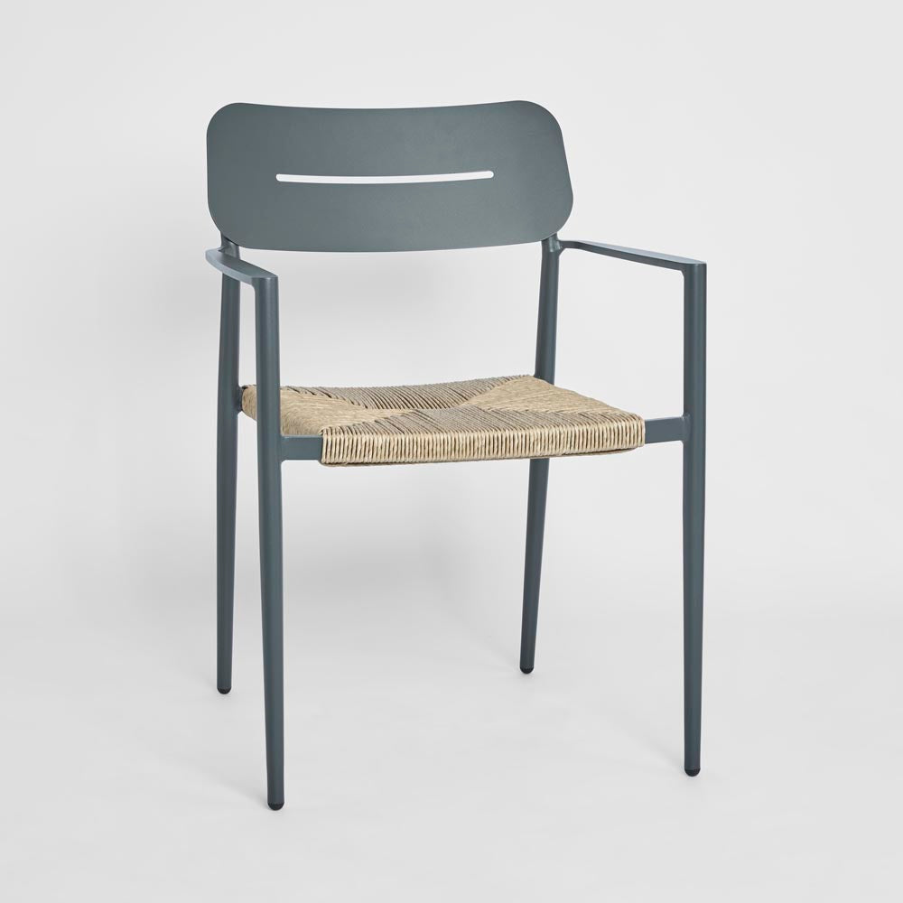 Casper Stackable Dining chair with Arms Black & Natural Weave Outdoor