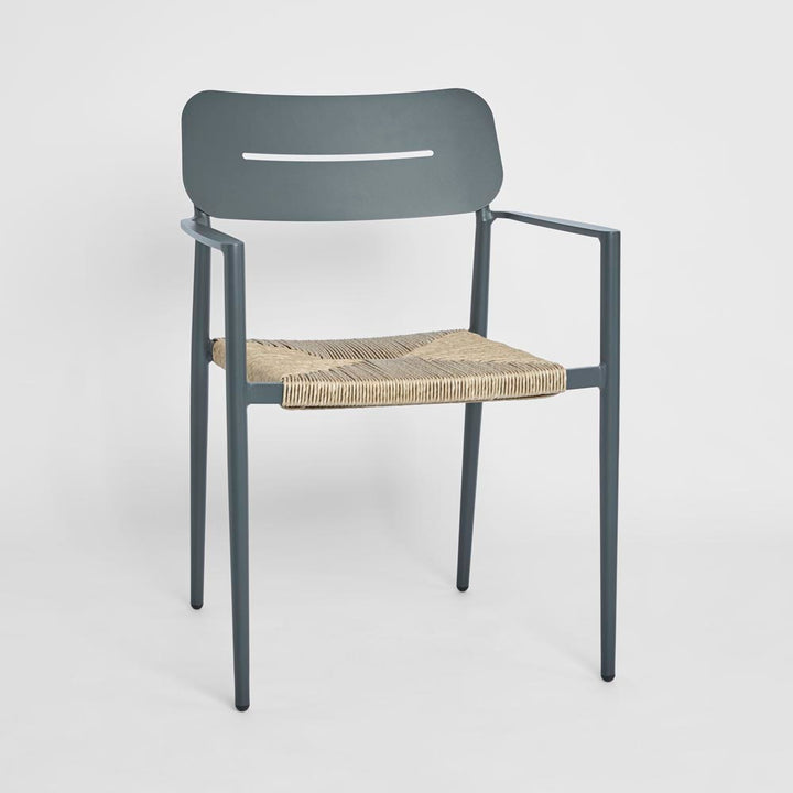 Casper Stackable Dining chair with Arms Black & Natural Weave Outdoor