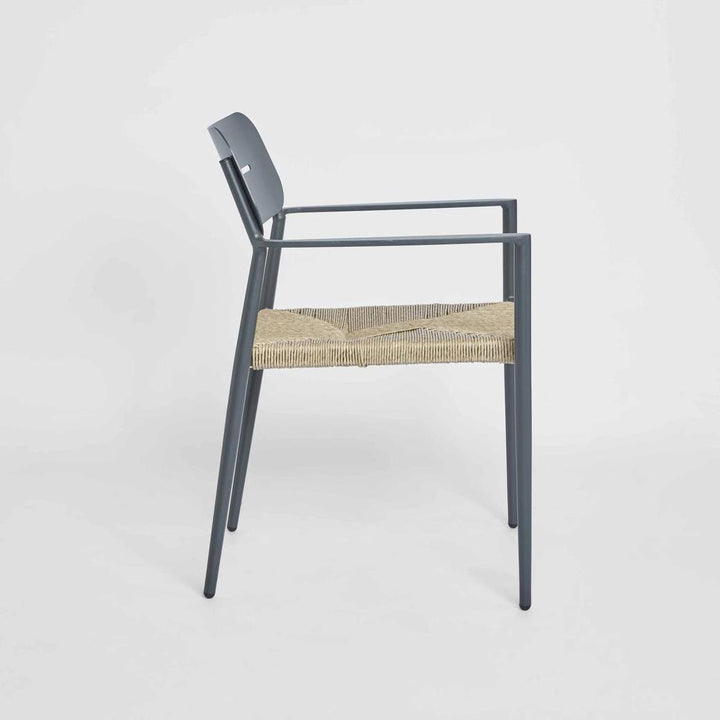 Casper Stackable Dining chair with Arms Black & Natural Weave Outdoor