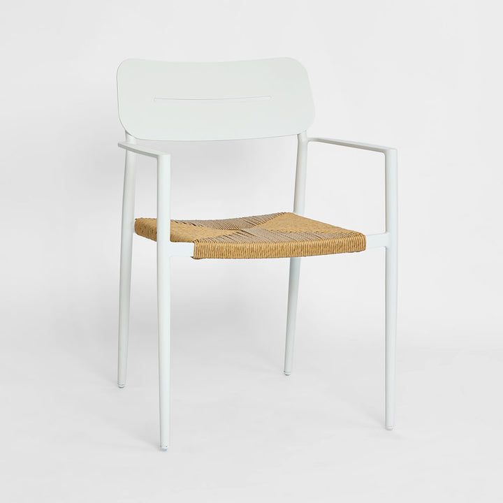 Casper Stackable Dining chair with Arms White & Natural Weave Outdoor