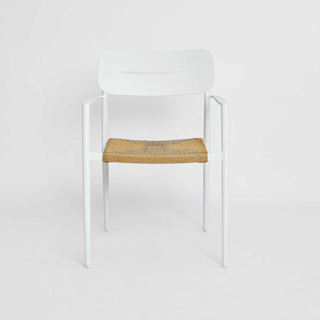Casper Stackable Dining chair with Arms White & Natural Weave Outdoor