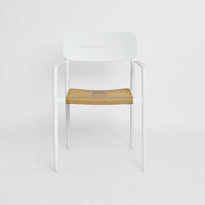 Casper Stackable Dining chair with Arms White & Natural Weave Outdoor
