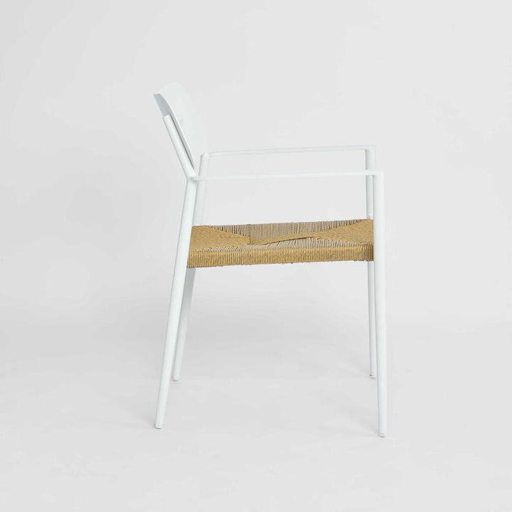 Casper Stackable Dining chair with Arms White & Natural Weave Outdoor