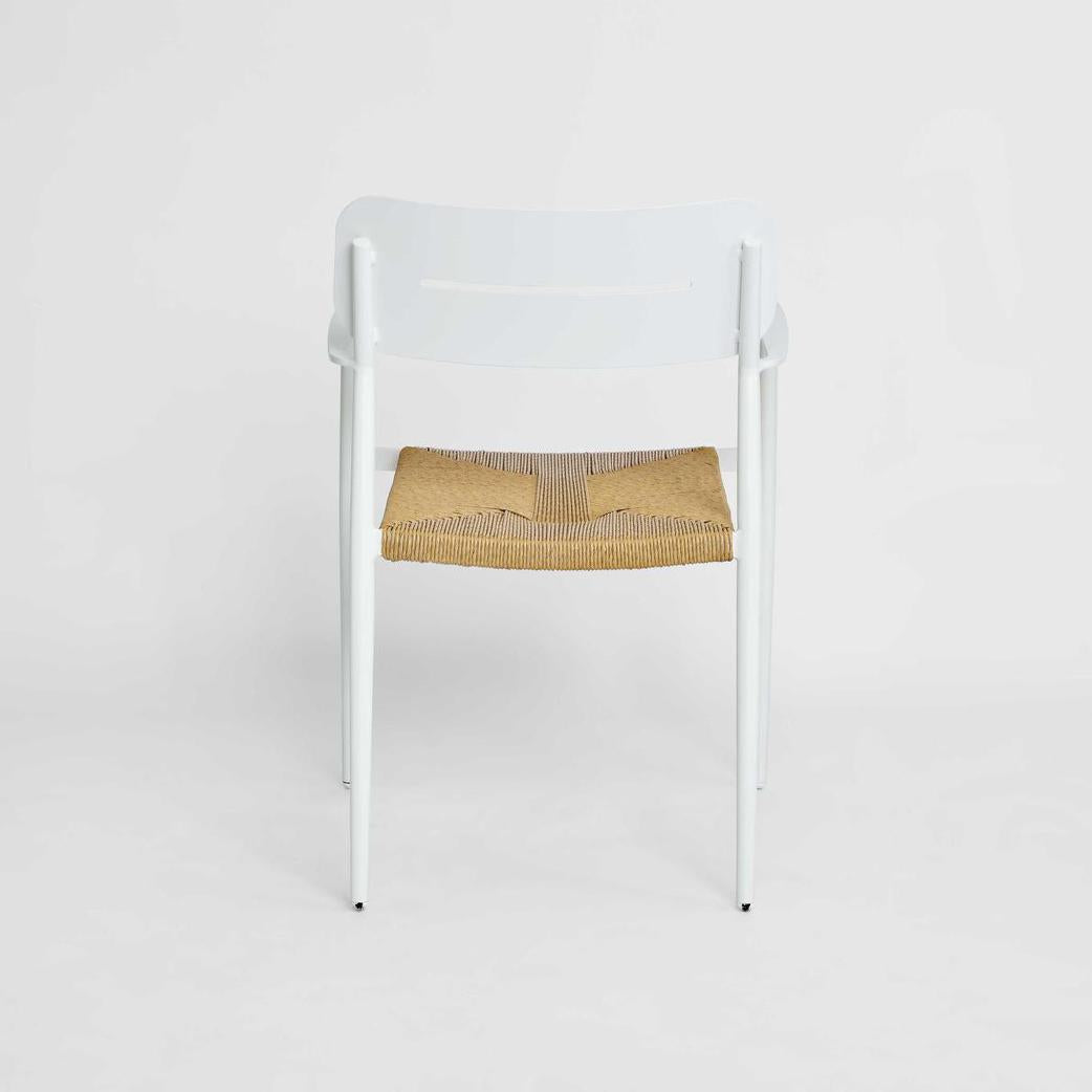 Casper Stackable Dining chair with Arms White & Natural Weave Outdoor