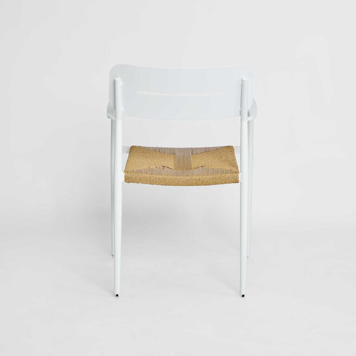 Casper Stackable Dining chair with Arms White & Natural Weave Outdoor