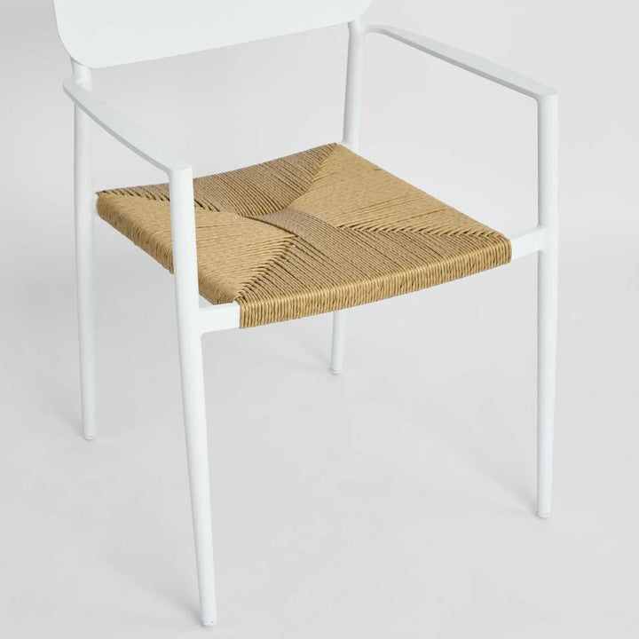 Casper Stackable Dining chair with Arms White & Natural Weave Outdoor