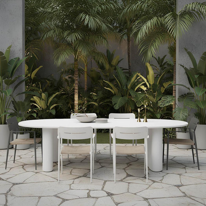Casper Stackable Dining chair with Arms White & Natural Weave Outdoor