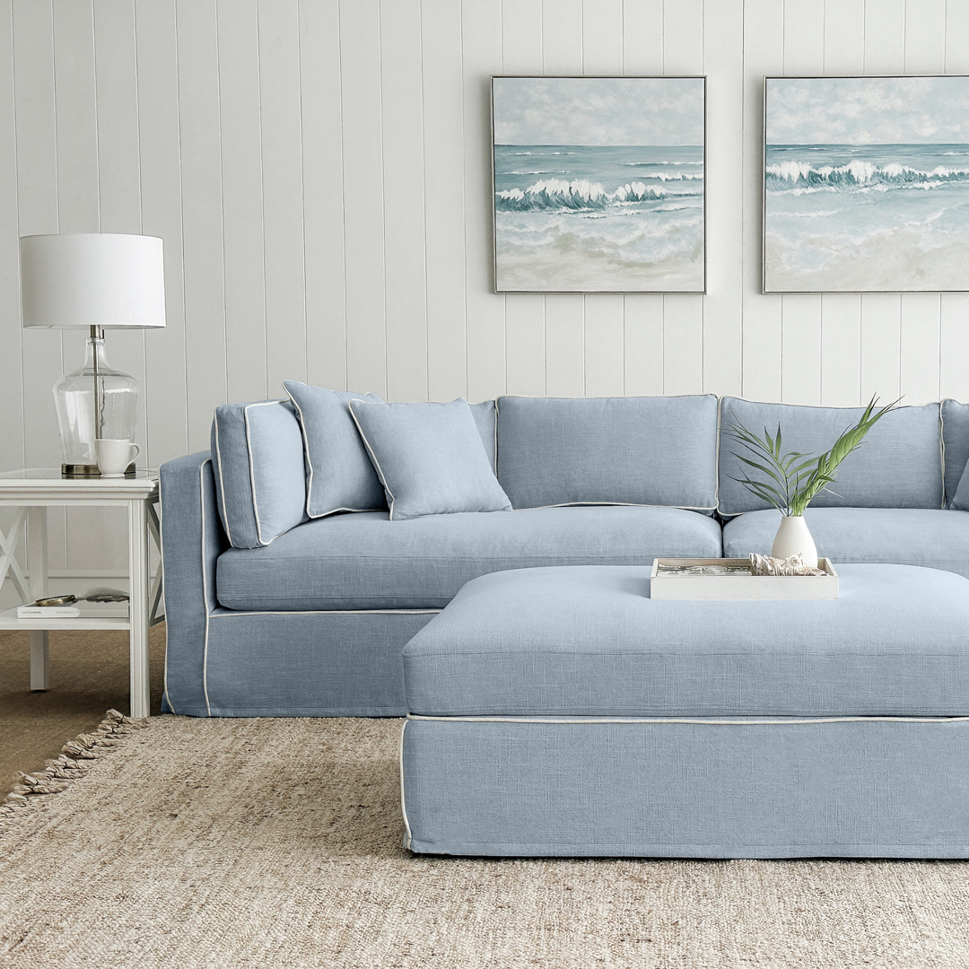 Marbella 4 Seat Sofa Beach W/White Piping