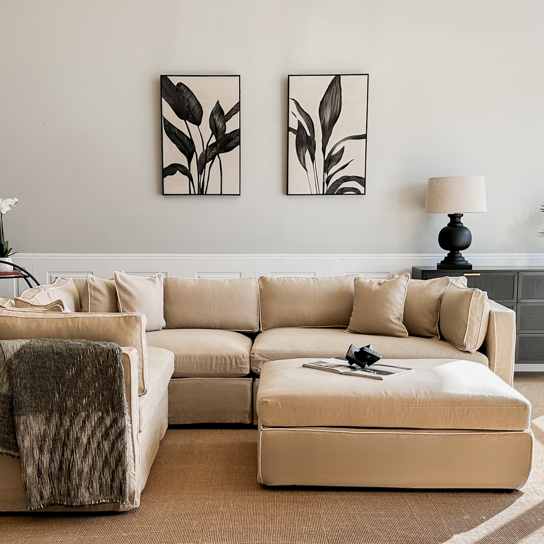 Marbella Modular Sofa Natural with White Piping Left