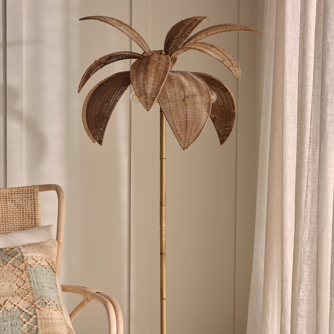 Bali Brass & Rattan Floor Lamp