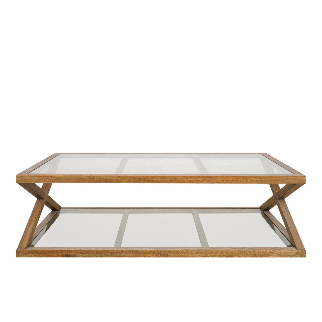 Zoey Cross American Oak Glass Coffee Table 140Cm