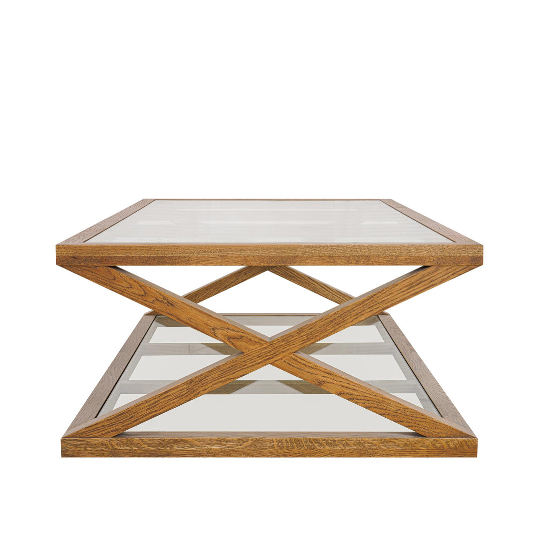 Zoey Cross American Oak Glass Coffee Table 140Cm