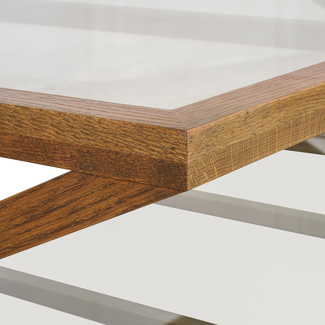 Zoey Cross American Oak Glass Coffee Table 140Cm