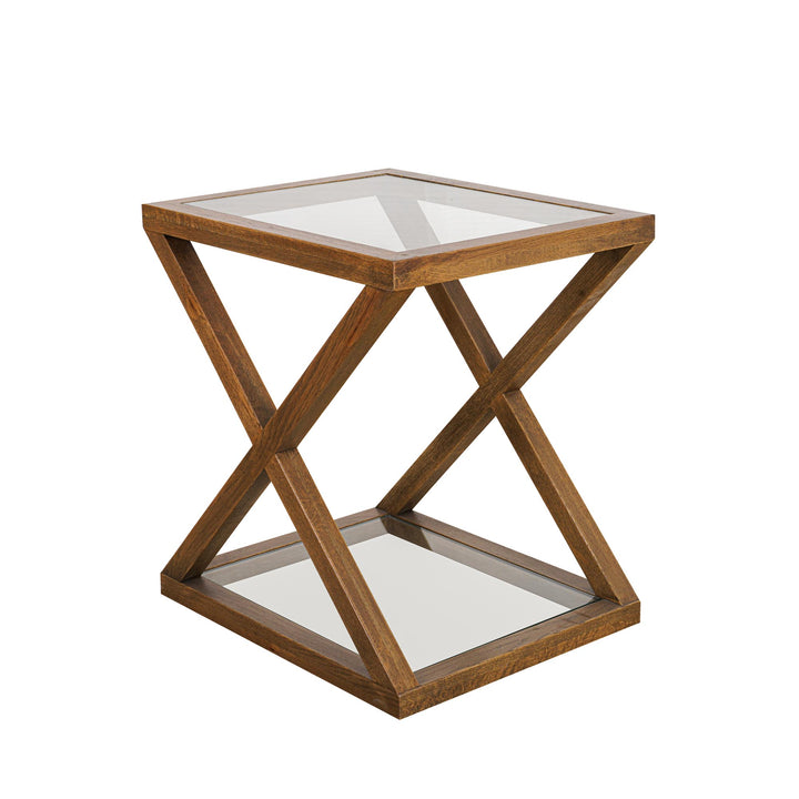 Zoey Cross American Oak Glass Side Table